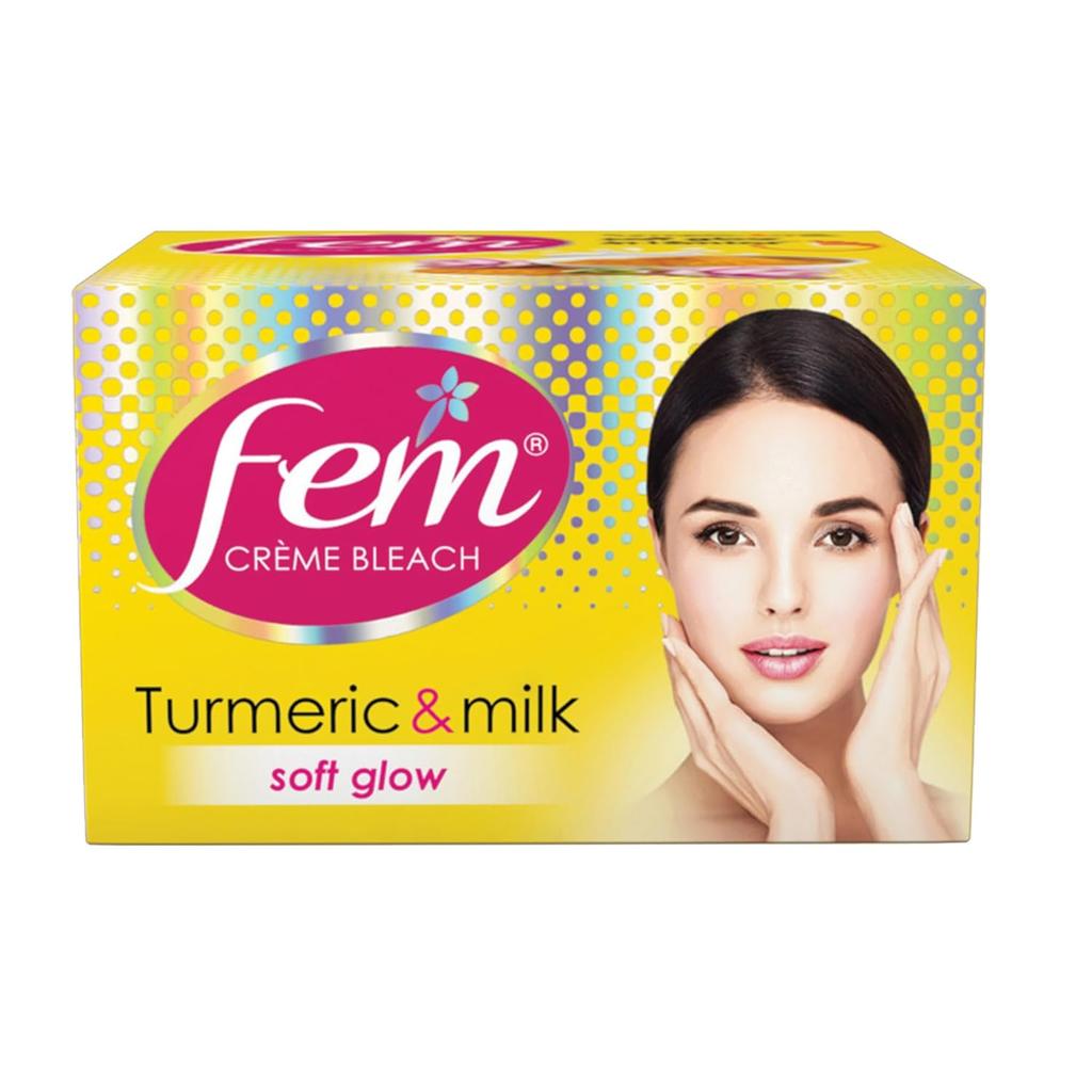 FEM Turmeric Herbal Bleach 24g | Gentle Skin Brightening Cream With Turmeric & Milk | Reduces Dark Spots & Evens Skin Tone