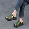 Johnature Genuine Leather Retro Thick Soled Peep Toe Outdoor Slippers Versatile Women's Slip-on Shoes