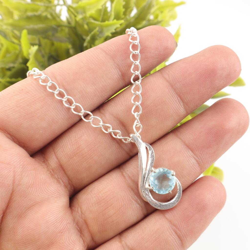 Natural Sky Blue Topaz Gemstone 925 Sterling Silver Jewelry Designer Pendant 1" CP-24-7