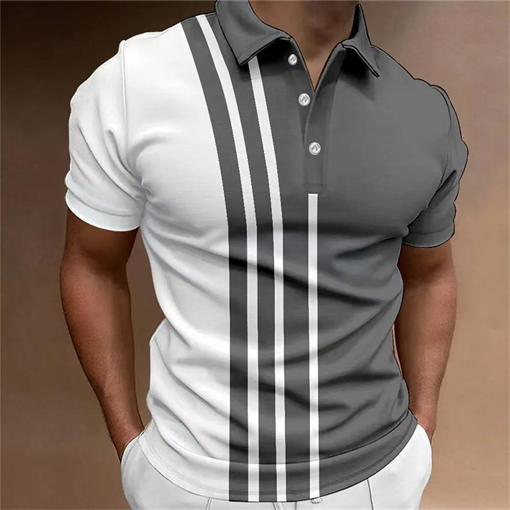 Men's Button Polo Shirt, Collar Short Sleeved Shirt, Button Striped Collar Casual Sportswear, Trendy T-shirt