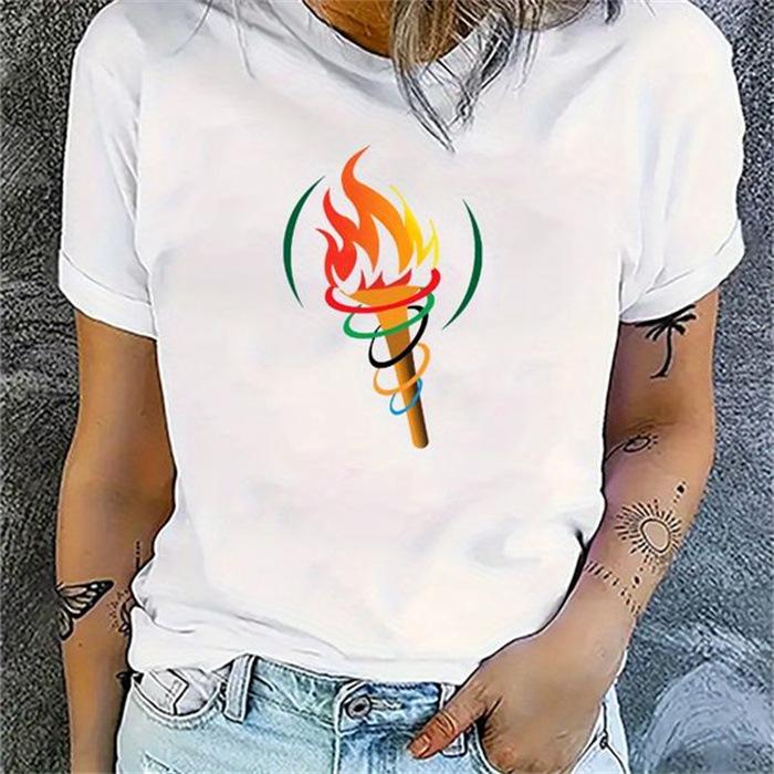 

Летний топ с круглым вырезом и принтом, модные повседневные милые женские футболки из чистого хлопка с короткими рукавами S