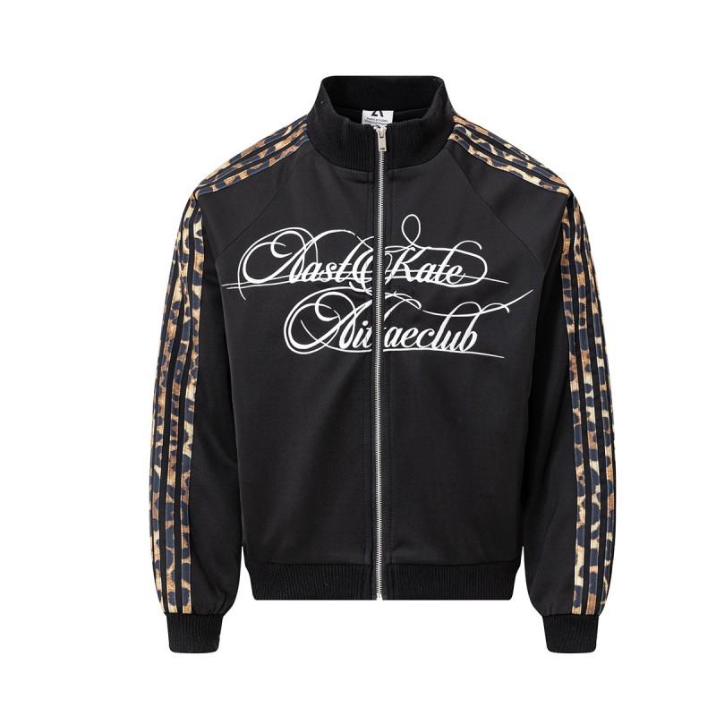 Mens Vintage Leopard Embroidery Bomber Jacket