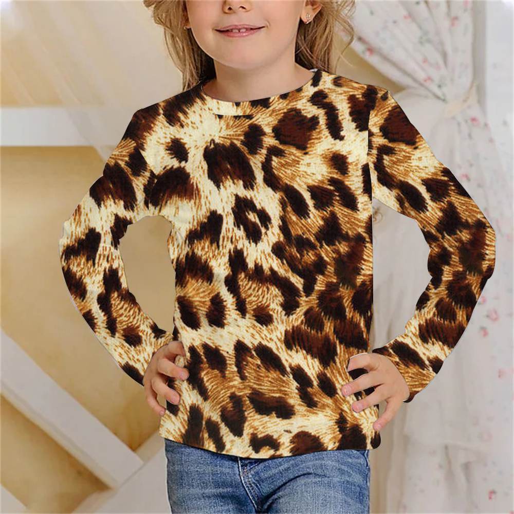 Kinder Langarm T-Shirt Tier Tigerfell Leopardenmuster 3D-Druck Mädchen Top