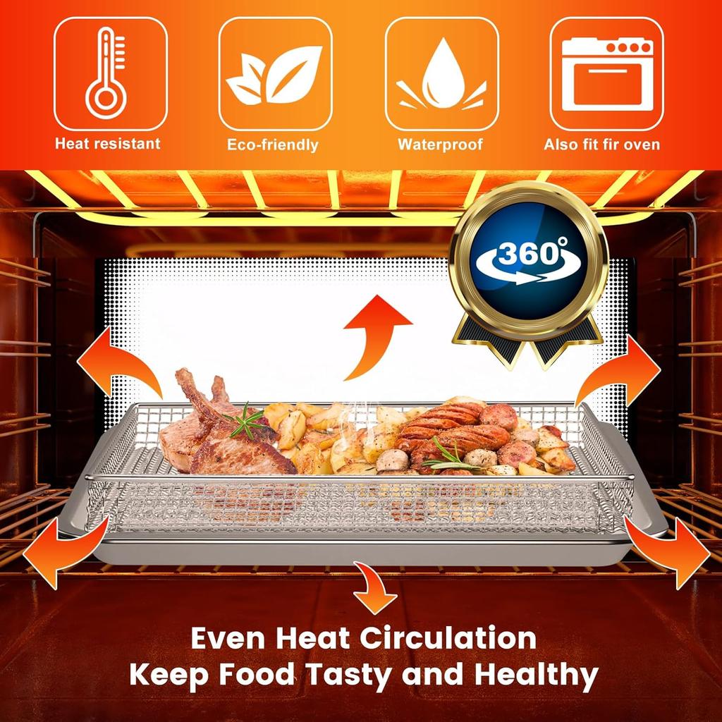 Air Fryer Tray Replacement for Cuisinart TOA-60 TOA-65 TOA-70 Toaster Air Fryer Convection Oven, 12.2*11'' Non-stick Mesh Air Fryer Stainless Steel