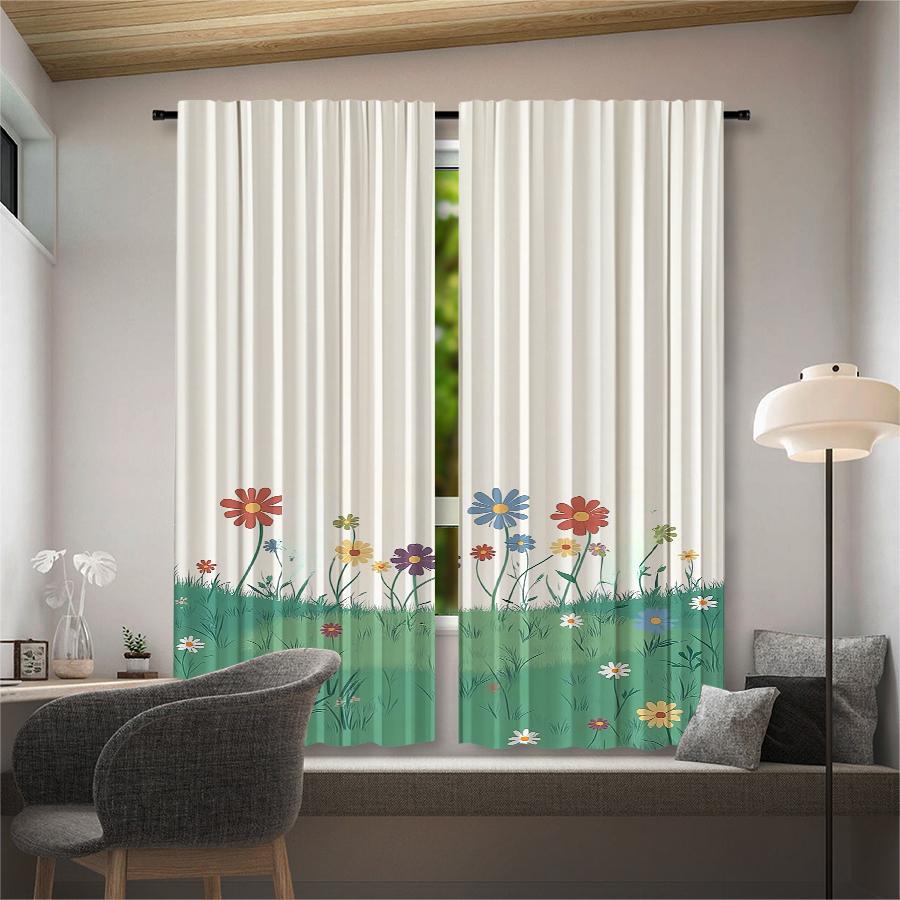 2 Pieces of Christmas Sunflower Printed Curtains   Pole Bag Curtains   Christmas Decorations   Home Decorations   Room Decorations