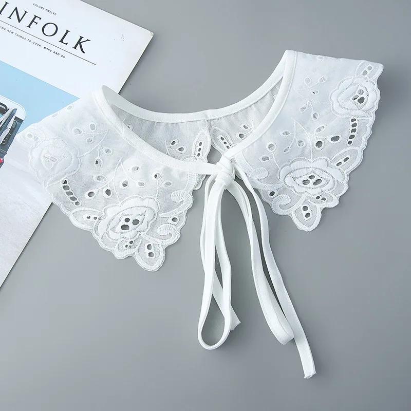 Korean Style Women Lace False Collar Detachable Collar Neckline Hollow Out Scarf Fale Collar Half Shirt Blouse Top Mini Cape