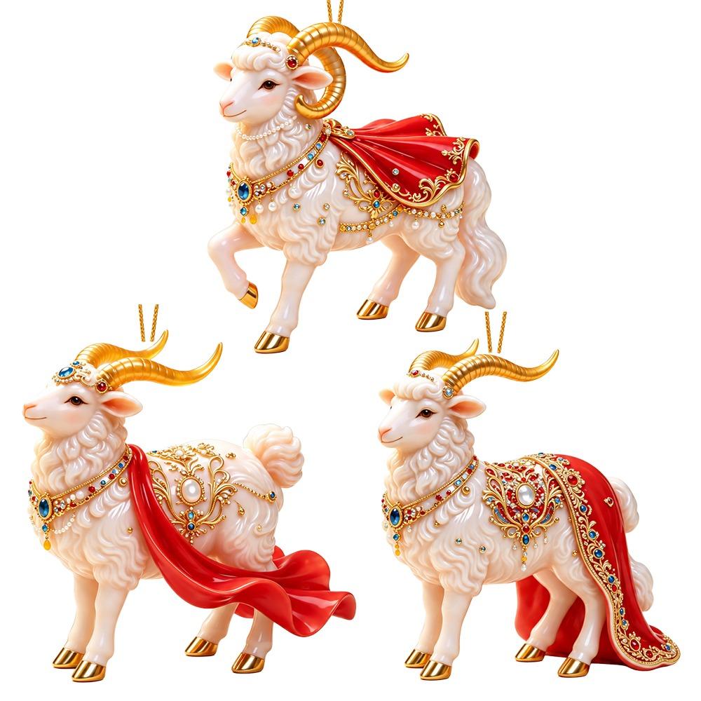 Set di Ornamenti Appesi Capra Brillante Decorazione Animale Piatta 2D da Appendere Decorazione Festa Festiva