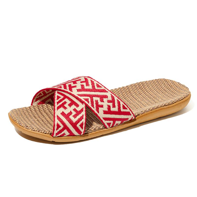 

Breathable Lightweight Linen Beach Outdoor Non-slip Couple slippers--Mute Cross Strap Ethnic Sandals Indoor Home Type 44-45