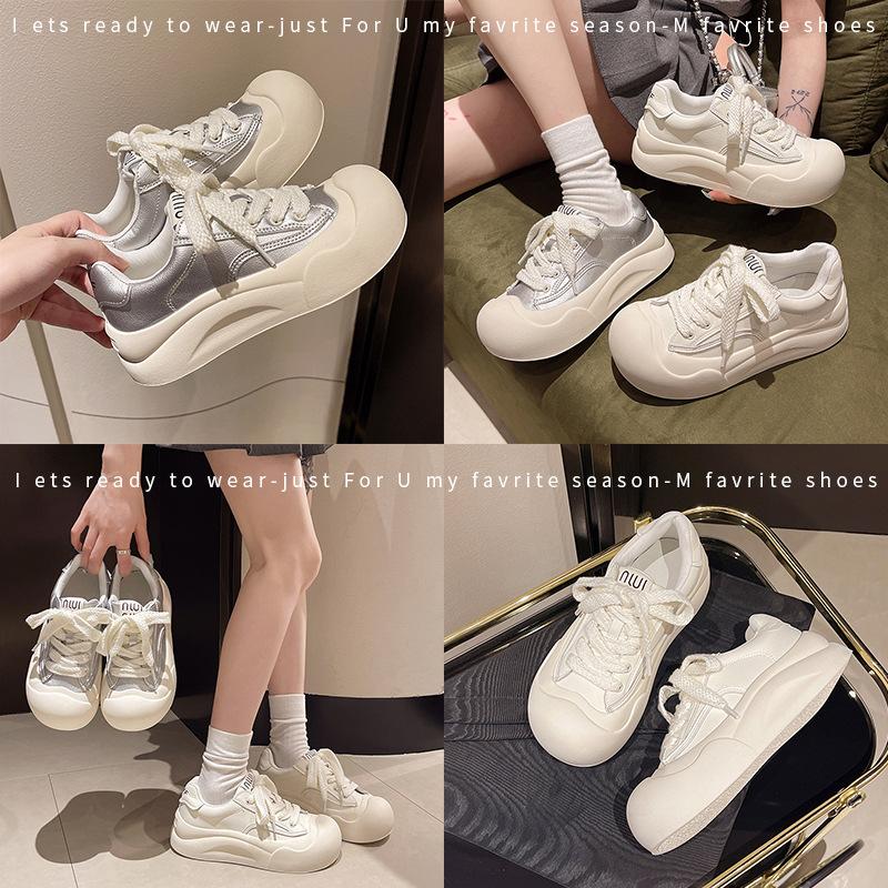Ugly Cute Big Head Shoes Women's Autumn New Platform White Shoes Women's Leather Versatile Sports and Leisure Board Shoes Women