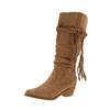 Cowhide version~ fringed wasteland wind summer boots female Merad Xinjiang thick heel knight boots stacking boots