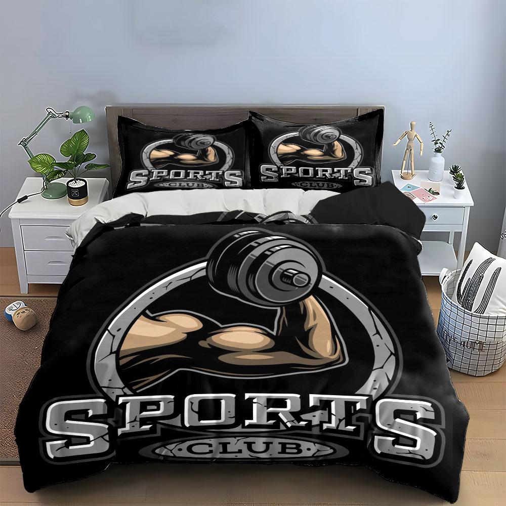 Fitness Gym Logo Decor Set Soft Skin-Friendly Bedding Set Includes 1 Duvet Cover And 2 Pillowcase, Gift