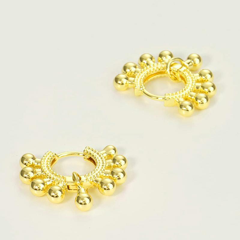 Huitan Metal Gold Color Drop Earrings for Women Fashion Beads Circle Earrings Modern Statement Girls Accessories Jewelry