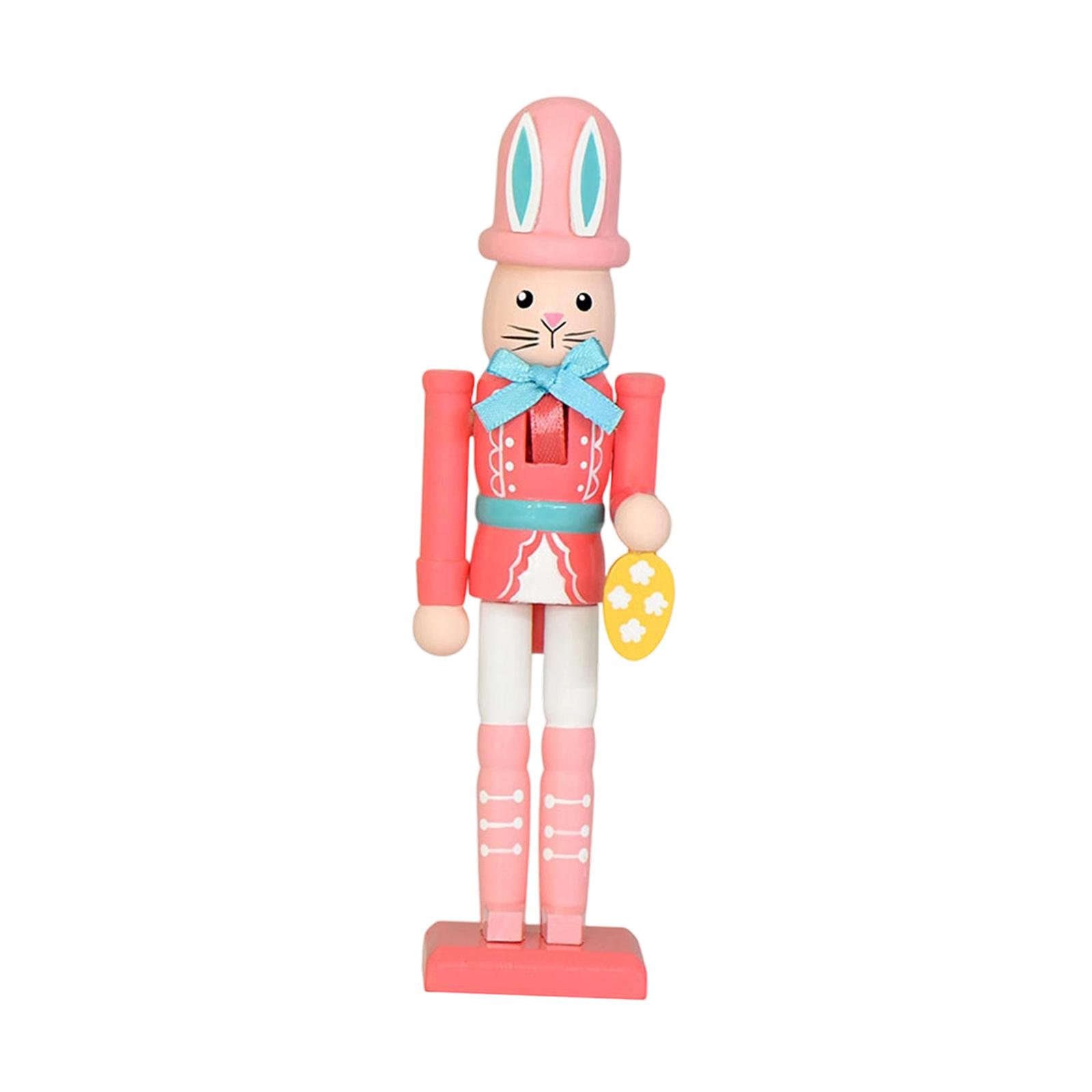 Easter Bunny Nutcracker Wooden Miniature Animal Statue Decorative Table Centerpiece Ornament for Bedroom Cabinet Home