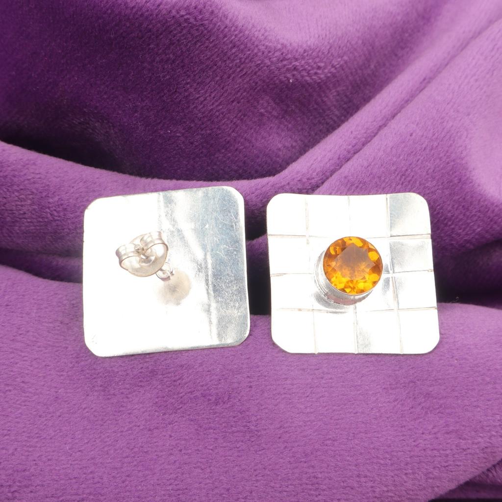 Round November Citrine Stone 925 Silver Wife Gift Stud Post Birthday Earrings EE-146-20