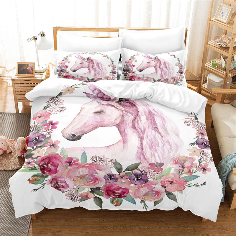 Cartoon Children Bedding Set Unicorn Duvet Cover Set Full Twin For Kids Girls Room Decor Cute Animals Quilt Cover Fashion Design