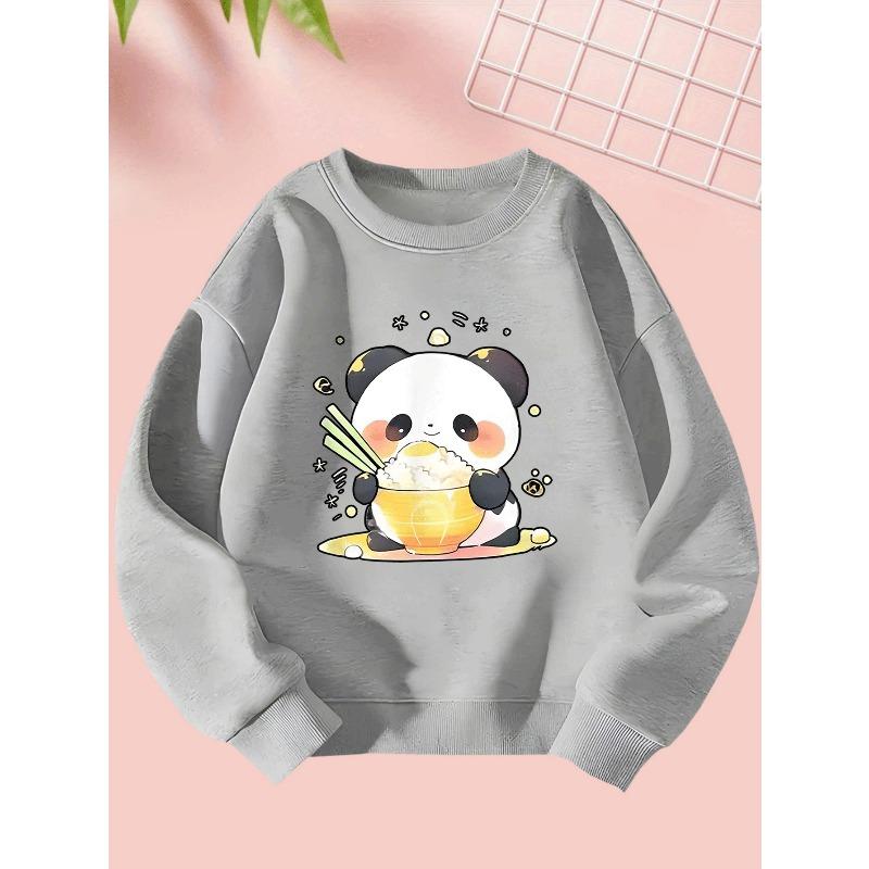 ' Cute Panda Print Sweatshirt - Cozy Winter Warm Long Sleeve Sweater with Adorable Panda Bear Pattern, Soft Round Neck Casual Sweater & Play