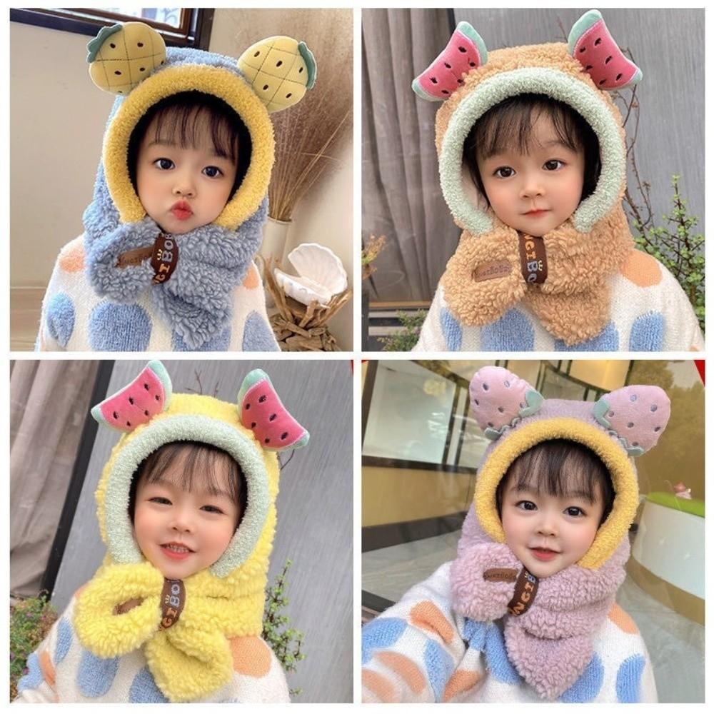 One-Piece Winter Baby Hat Scarf Plush Children Beanies Cap Cute Kids Hat Hooded Scarf