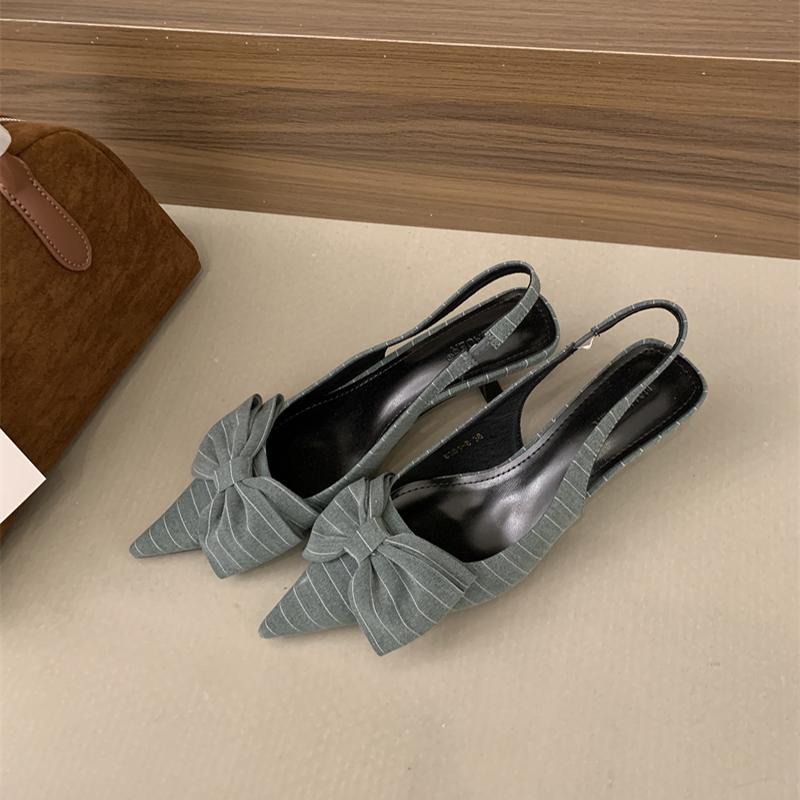 

Уличный стиль, острый носок, бабочка-узел, женские мюли, сандалии, модные туфли на высоком каблуке, вечернее платье, сандалии, обувь 35 серый