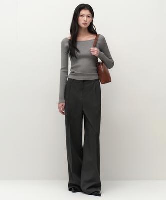 MUSINSA STANDARD WOMAN Women'S Pinstripe Deep Tuck Wide Slacks [Gray]