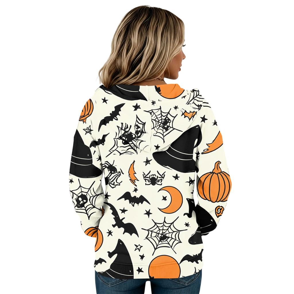 Women's Fashion Hooded Button Front Halloween Print Sweatshirt