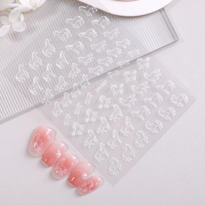 Cute Cartoon Minimally Hand-Painted Pony Nail Stickers Embossed Nail Stickers Diy Nail Art Decoration Manicure Sticker