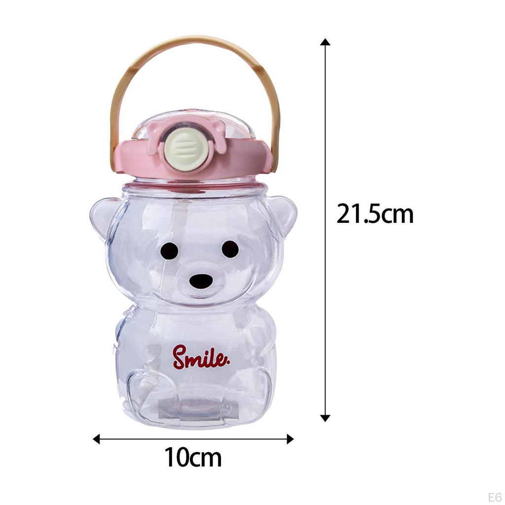 Bear Straw Bottle, Water Bottle with Straw, Cartoon DIY Drinks, Adjustable Straps Beverage, Portable