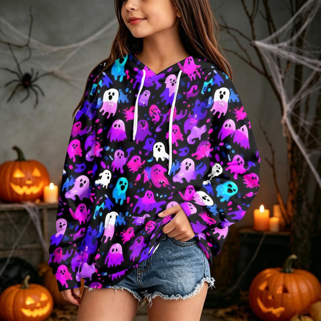 Kids Casual Halloween Print Hoodie for Holiday and Everyday Wear
