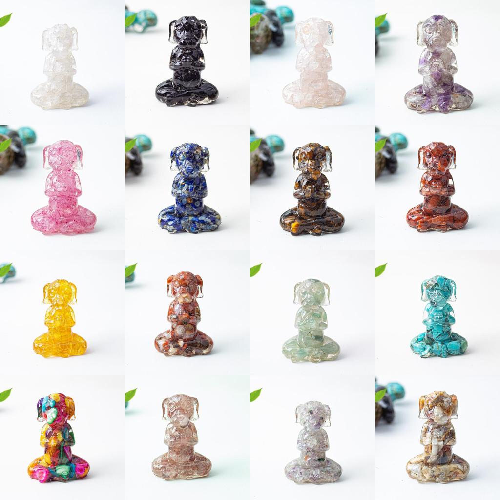 Zen Sitting Dog Resin Art Desk Decor Handmade Crystals For Meditation Gift