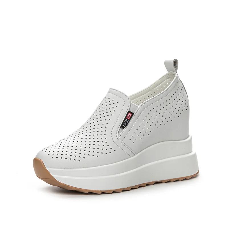 Fashion New Season Women's Vulcanize Shoes Lightweight Height Increasing Casual Sneakers with Breathable Holes and Thick Wedge Heels
