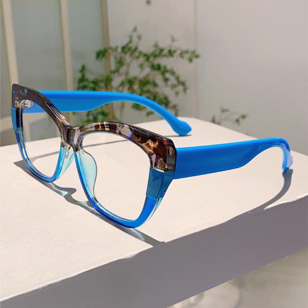 Women Line Splicing Anti Blue Light Glasses Trend Cat Eye TR90 Large Frame Glasses Computer Blue Light Blocking Plain Spectacles