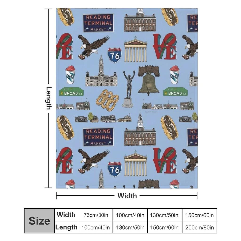 Philly Pattern - Blue Throw Blanket No Pilling Soft Warm Blanket for Bed