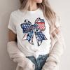 USA Flag Coquette Bow Design Woman T-shirts July 4th Crew Neck Summer Clothes Men 4th of July Coquette Bow Shirts and Blouses