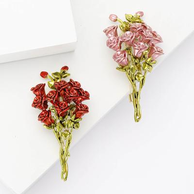 Fashion High-Grade Alloy Enamel Rose Bouquet Brooch Temperament Simple Women'S Clothing Corsage Jewelry Pin
