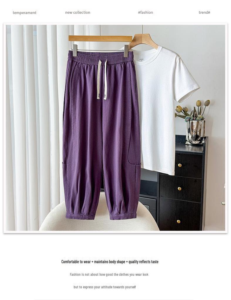 Autumn Plus Size Women's Elastic Waist Drawstring Loose High Stretch Cuffed Straight Leg Casual Pants