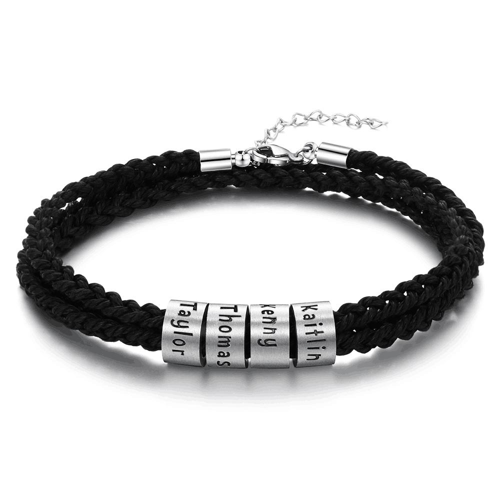 Lemegeton Custom Mens Bracelet 1-7 Names Engraved Beads Braided Leather Bracelets on Hand Personalized Jewelry Friendship Family