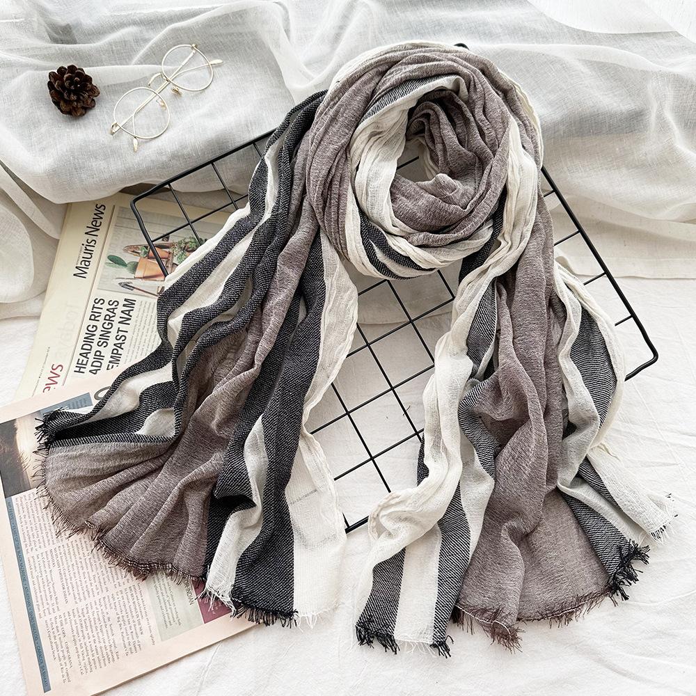 Women's Scarf Autumn and Winter Cotton Striped Warm Scarf New Yarn Dyed Versatile Scarf Thin