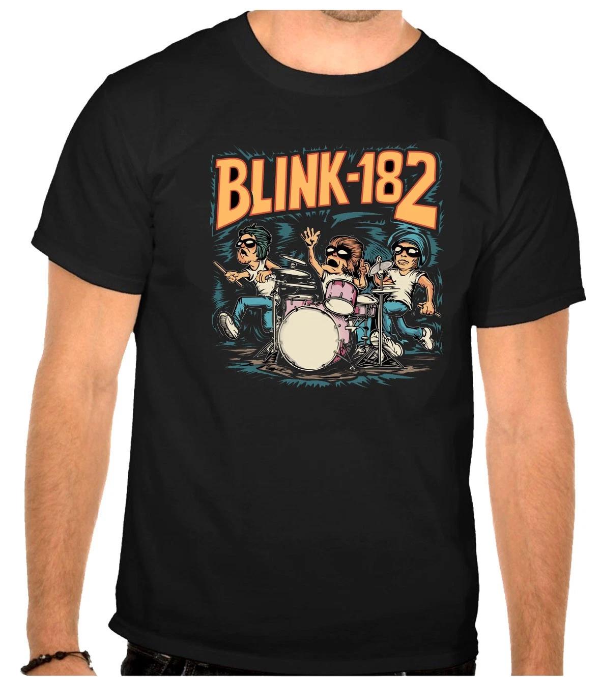 Blink 182 Rock Music Logo Black 100% Cotton T-shirt Mens Tees Top -1204- S