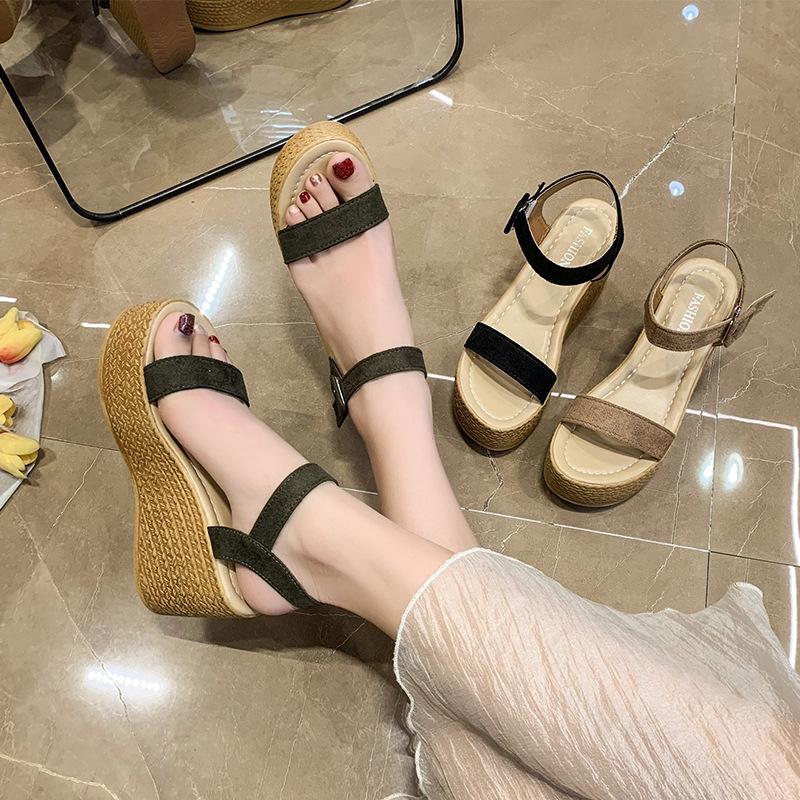 Sandalen Damen Außenhandel Übergröße Sommer Neu Muffin Absatz Plateau Sandalen Wasserdicht Tisch Veloursleder Damen Sandalen