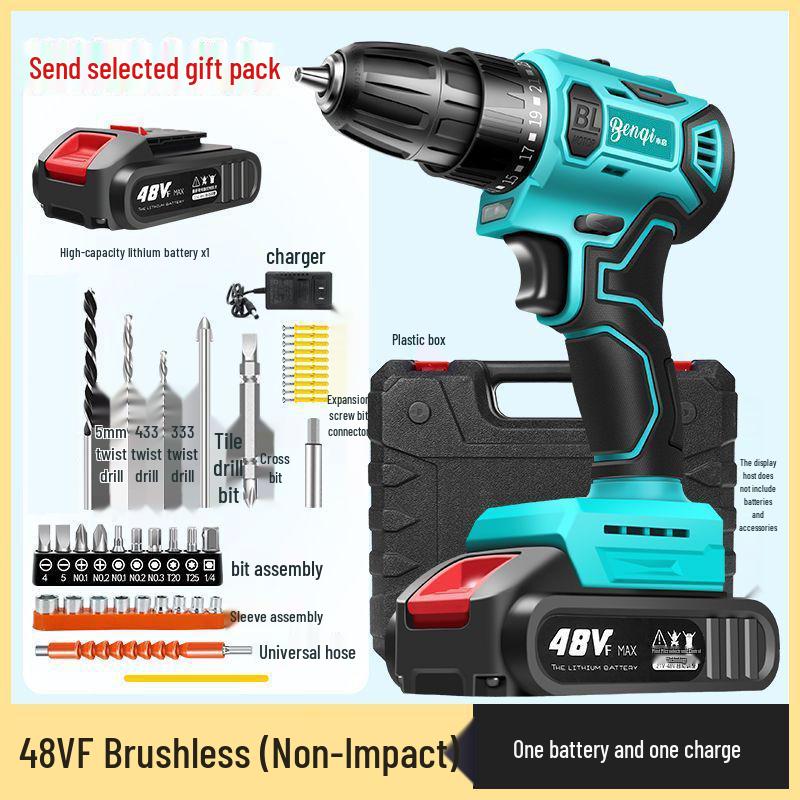 High Power Cordless Brushless Impact Drill with Pure Copper Motor and Rechargeable Lithium Battery