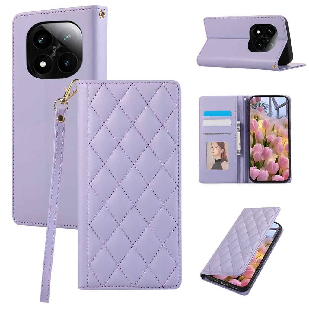 Handyhülle für Xiaomi Redmi Note 14 Pro 5G/Note 14 Pro+ 5G/Poco X7 5G ,RFID-blockierende Brieftasche Ständer Rauten-Lederhülle mit Handschlaufe