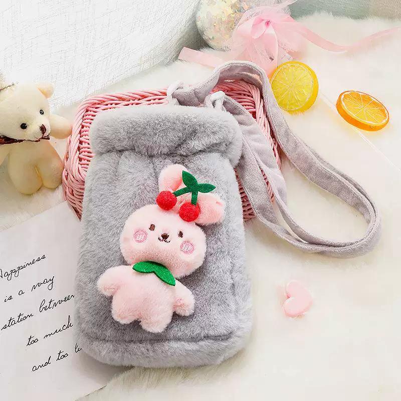 Autumn and Winter Plush Cute 3D Doll Hand Warmer Trendy Hot Water Bottle That Can Be Worn Cross-Body for Going Out
