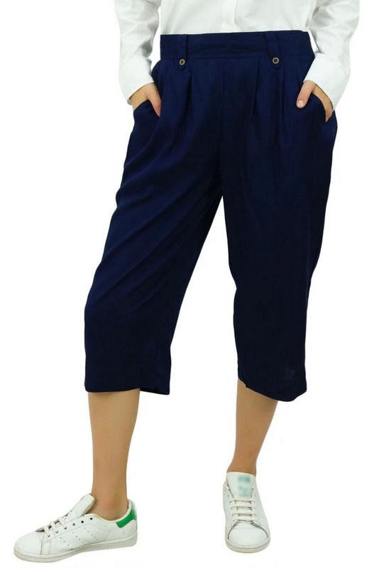 Bimba Women's Rayon Capri Culottes with Back Elastic Casual Summer Pants With Pockets Black -