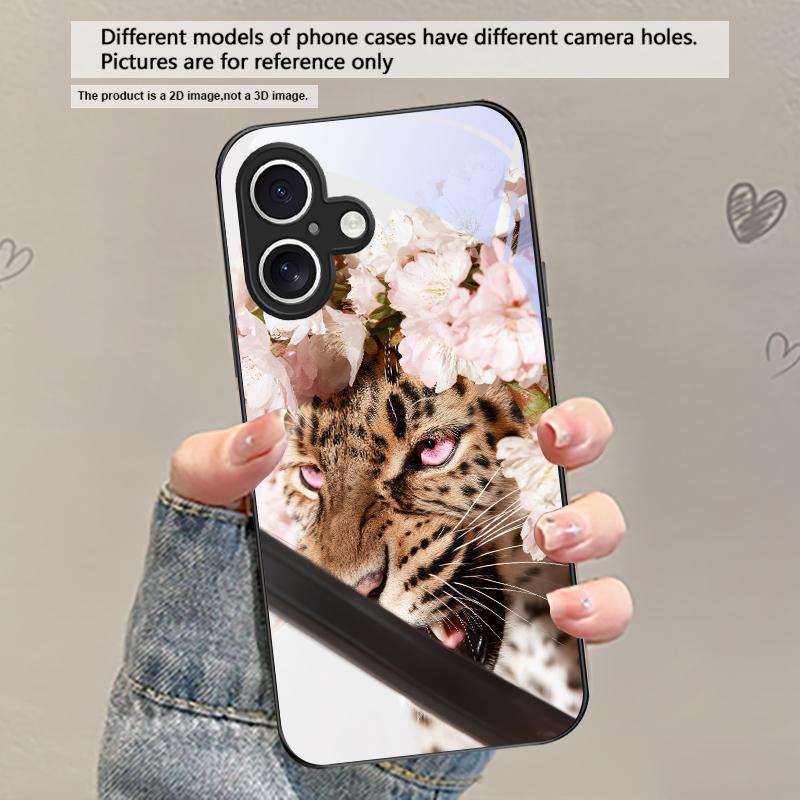 Flower Leopard Shadow For iPhone 17 Air 16 E 15 Plus 14 Pro Max 13 12 Mini 11 5 6 7 8 Plus XR XSMax SE Black Glass Phone Case