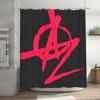 Stylish Black & Red Orden Libre Z Print Shower Curtain, Removable Polyester Bathroom Decor with Grommets, Modern Artistic Design