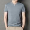 2026 Korean Style Men's Casual and Fashionable One Button V-neck Solid Color Short Sleeved T-shirt Summer Versatile Top
