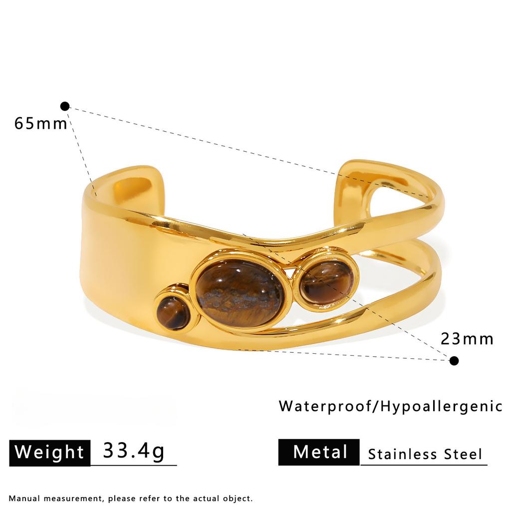 French Natural Stone European American Vintage Open Ring Stainless Steel Gold-Plated Bracelet Ring Combination Fashion Bangle