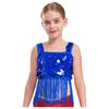 Girls Dance Crop Top with Wide Shoulder Straps and Shiny Sequin Tassels for Jazz Party Performance