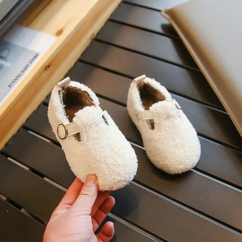 

Style Children Furry Shoes Winter Plush Thickened Warm Shoes Fashion Shallow Cozy Footwear Kids Girls Outdoor Shoes I08316 21 білий