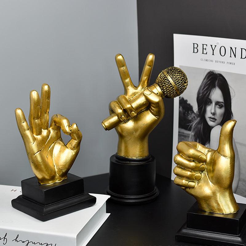 Gesture Finger Model Sculptures Decoration Home Art Resin Victory Decor Coffee Shop Creativity Vintage Desktop Crafts Statue