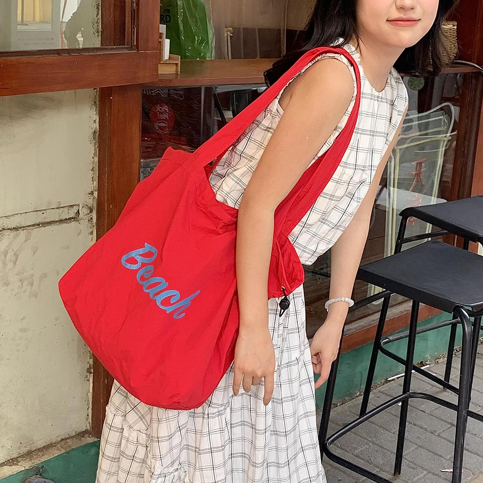 Women's String Tote Bag Canvas Totes Letters Portable Shoulder Bag Casual Beach Bag Large Capacity Shopping Handbag